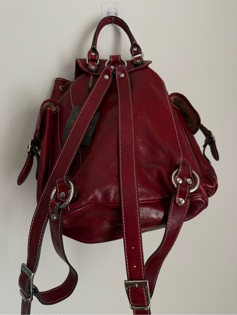 Genuine Leather Deep Red Backpack Multi-pocket - Picture 11 of 13